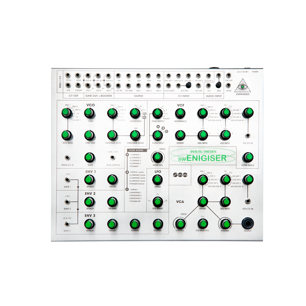 Sintetizzatore analogico semimodulare swEnigiser, pannello frontale